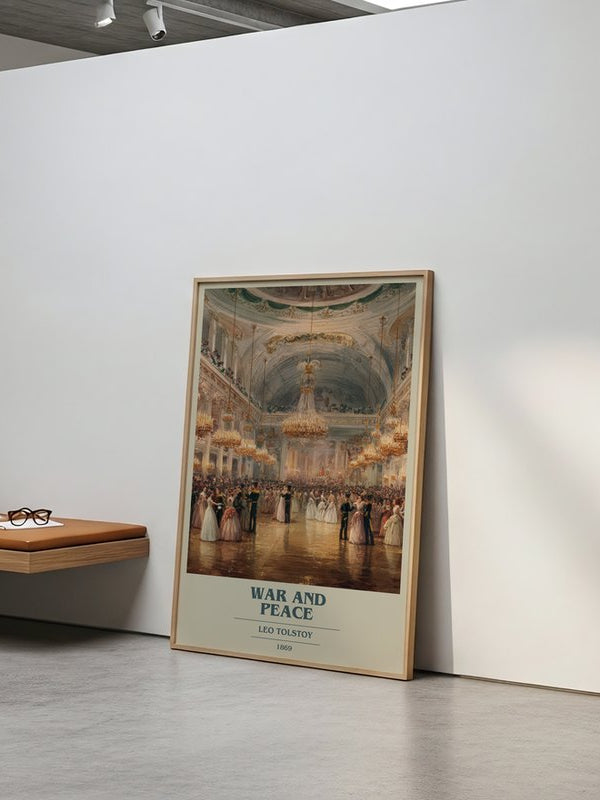 War And Peace poster, framed in a room