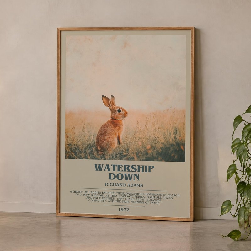 Watership Down poster, framed in a room