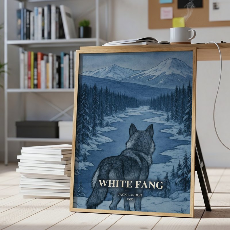 White Fang poster, framed in a room