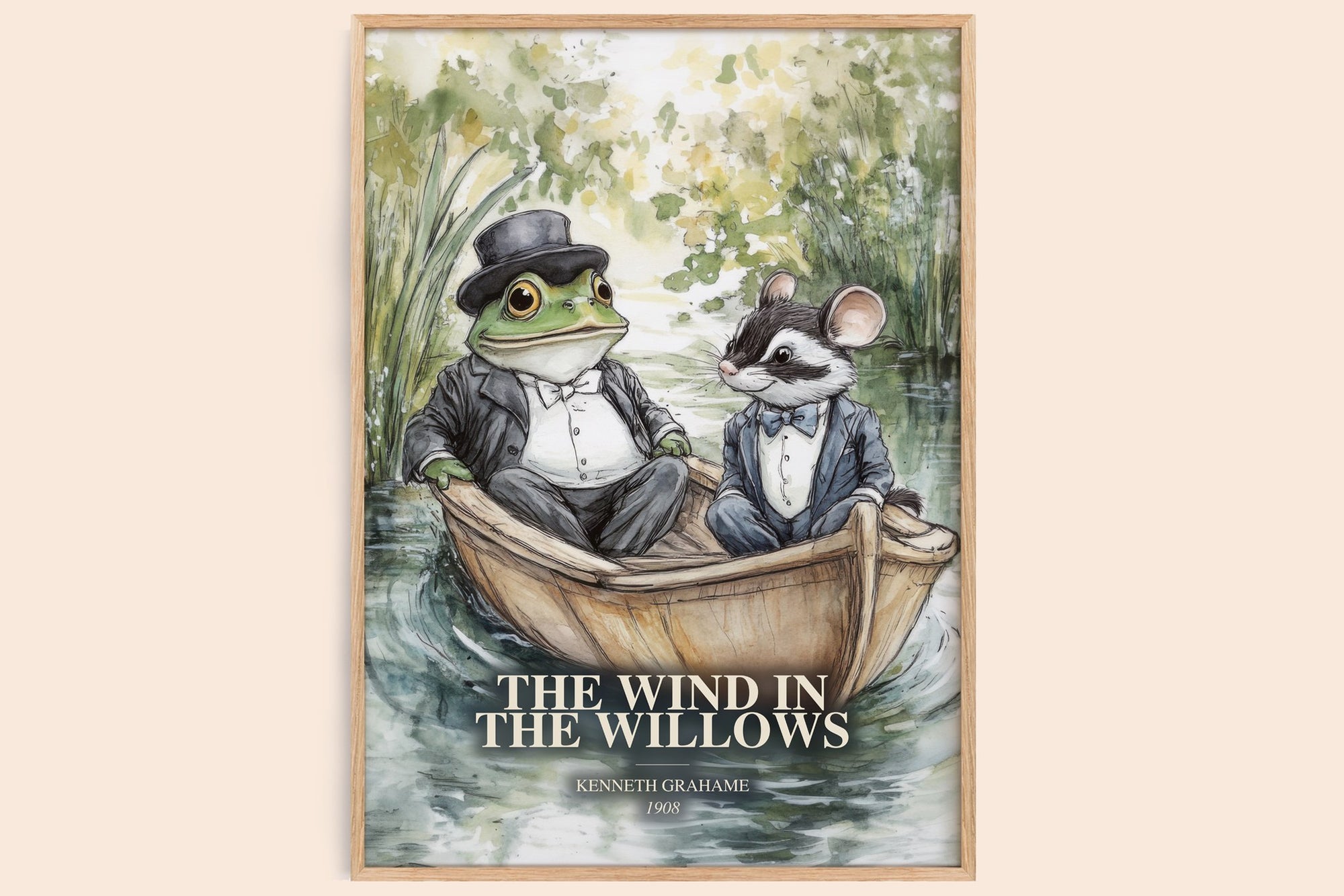 The Wind In The Willows watercolour book poster by Kenneth Grahame – framed literary art print