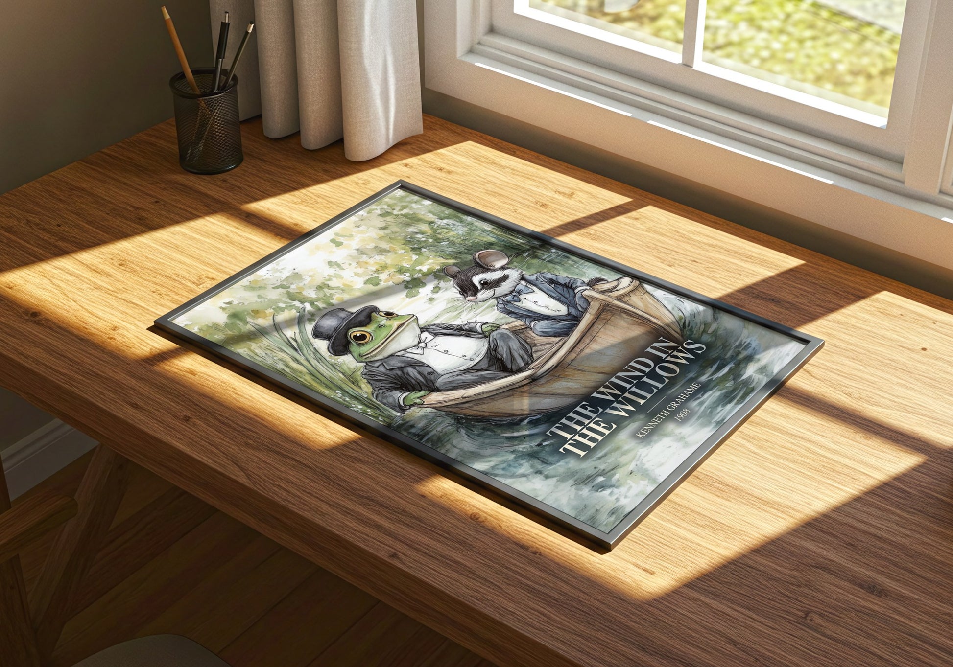 The Wind In The Willows watercolour book poster framed on wall – childrens wall art
