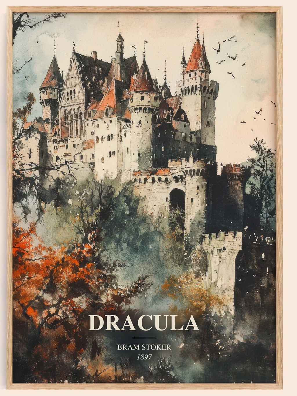 Dracula watercolour book poster by Bram Stoker – framed literary art print