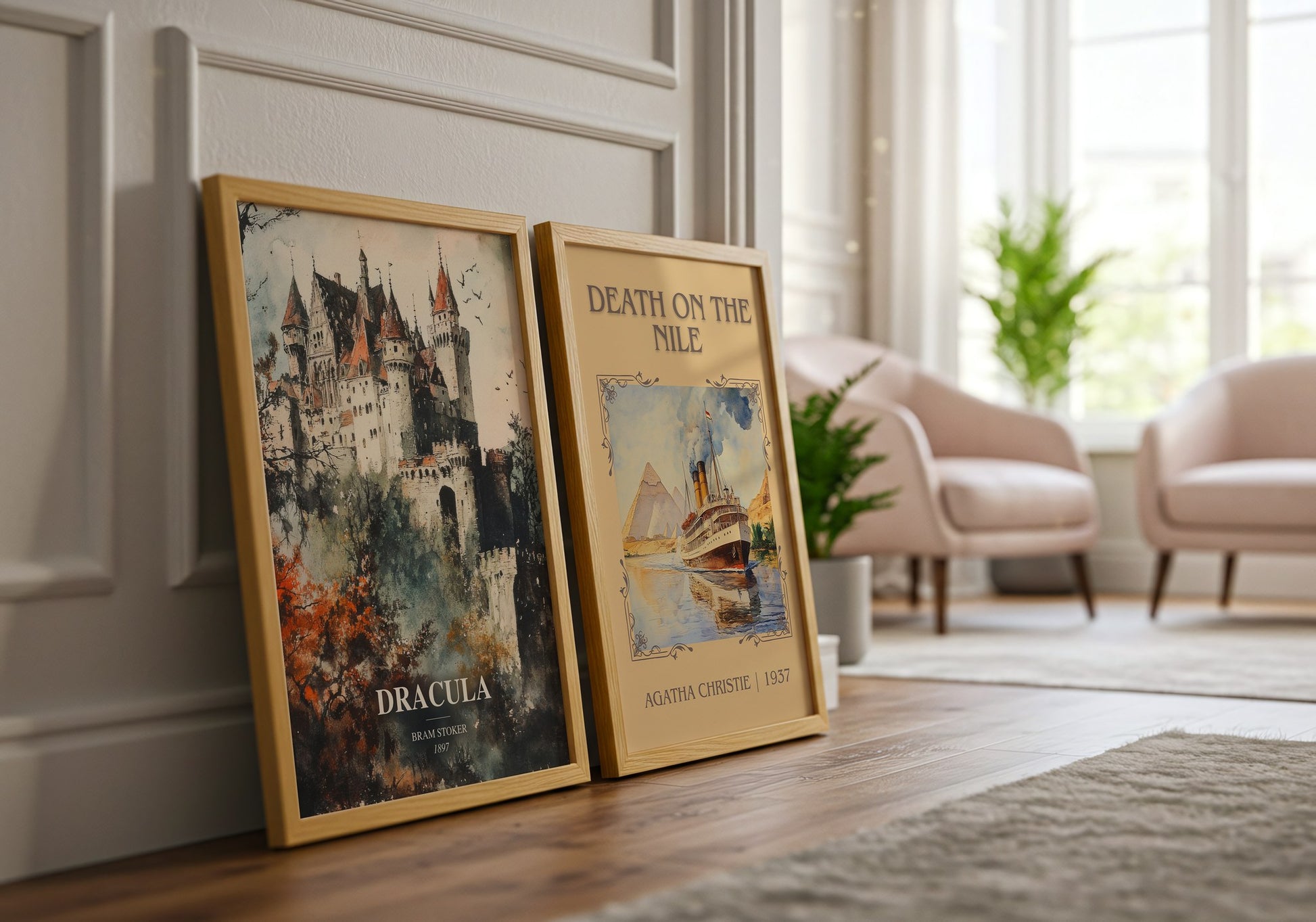 Dracula watercolour print framed by window – literary home decor