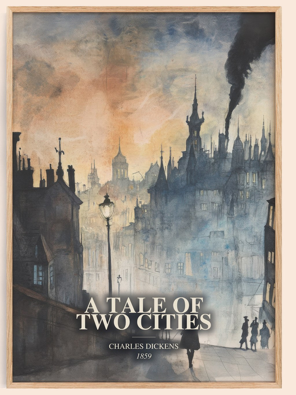 A Tale Of Two Cities watercolour book poster by Charles Dickens – framed literary art print