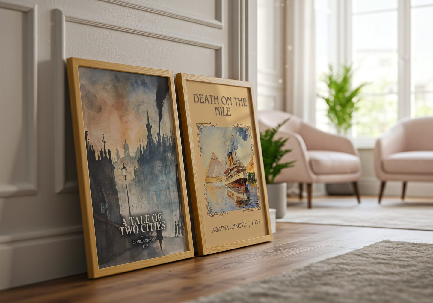 A Tale Of Two Cities watercolour print framed by window – literary home decor