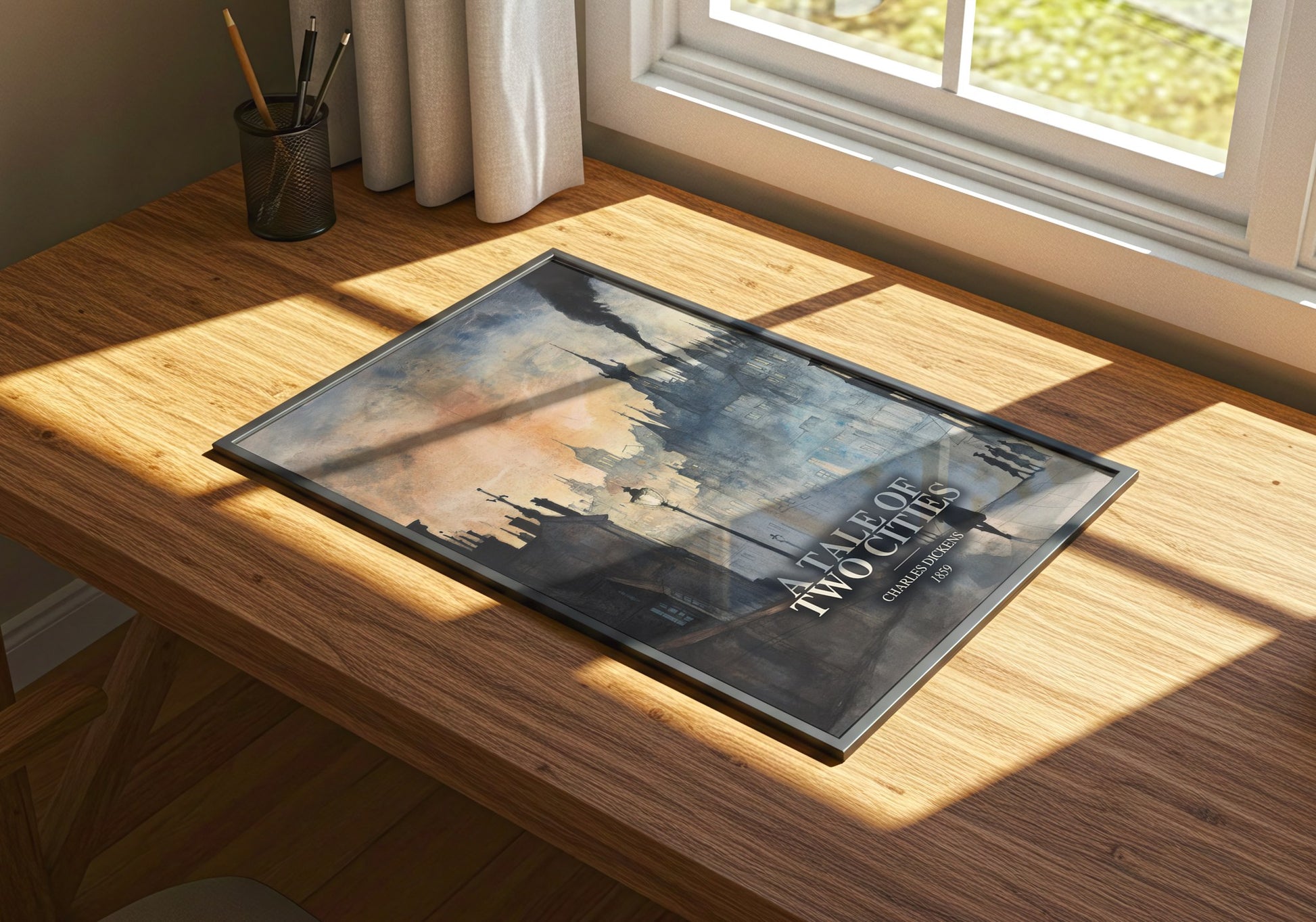 A Tale Of Two Cities watercolour book poster framed on wall – historical fiction wall art