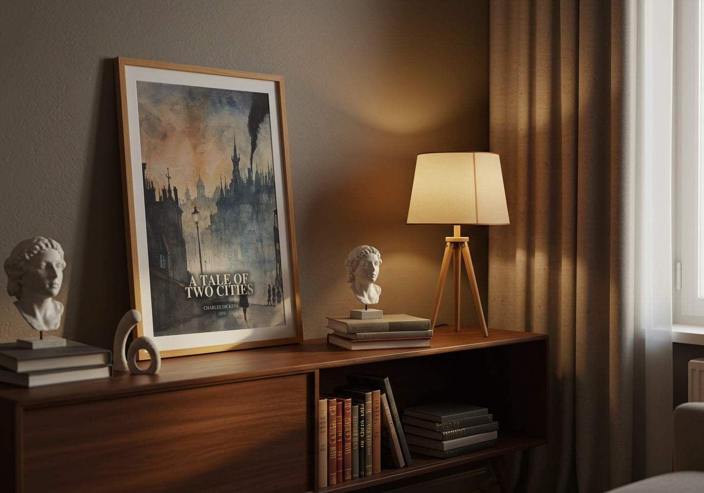 A Tale Of Two Cities watercolour print on bookshelf – Charles Dickens fan gift