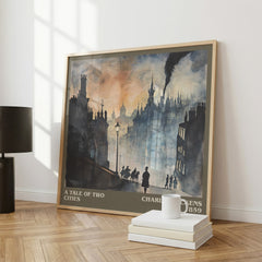 A Tale of Two Cities Literary Art Print by Charles Dickens – large square framed print leaning against a wall