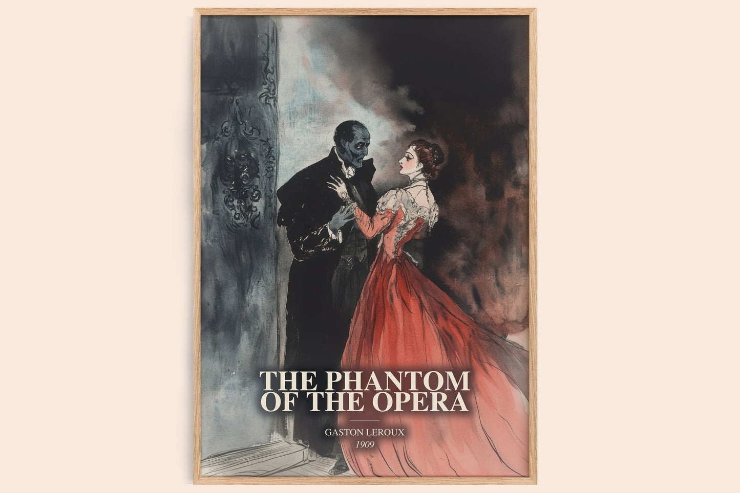 The Phantom Of The Opera watercolour book poster by Gaston Leroux – framed literary art print