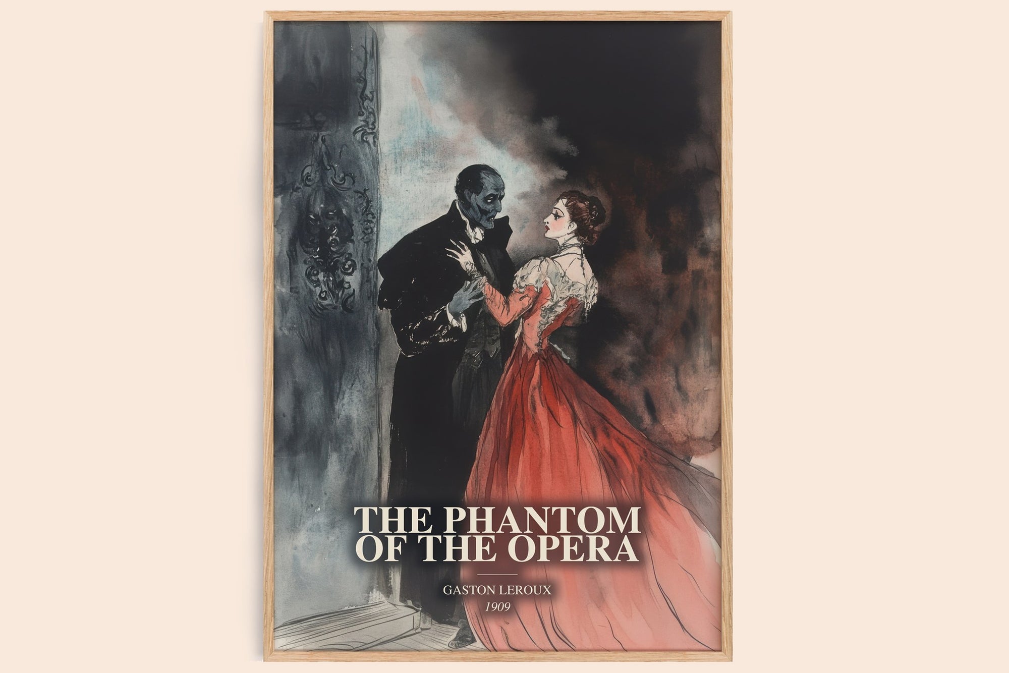 The Phantom Of The Opera watercolour book poster by Gaston Leroux – framed literary art print