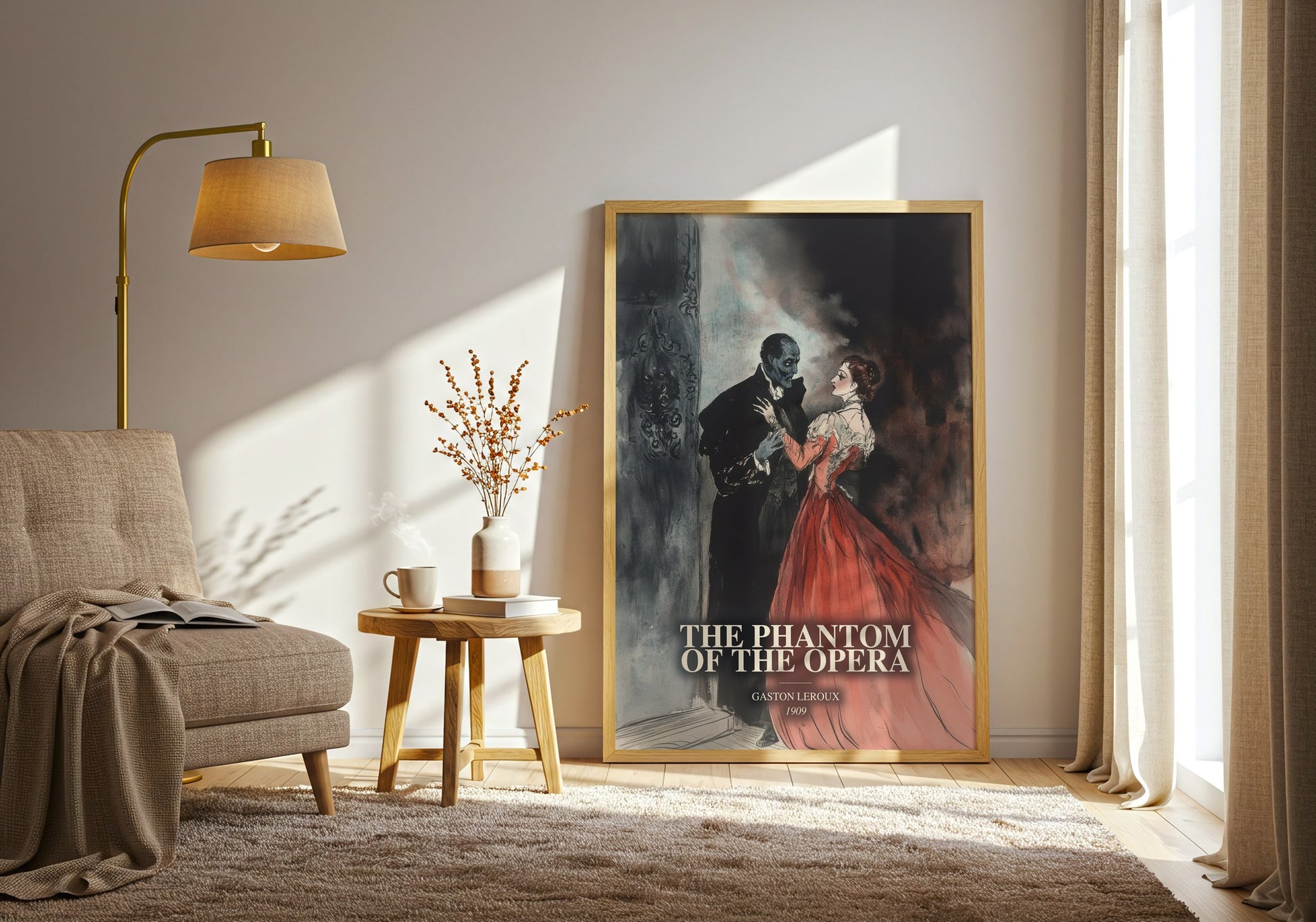 The Phantom Of The Opera watercolour print in frame leaning in hallway – gothic wall art