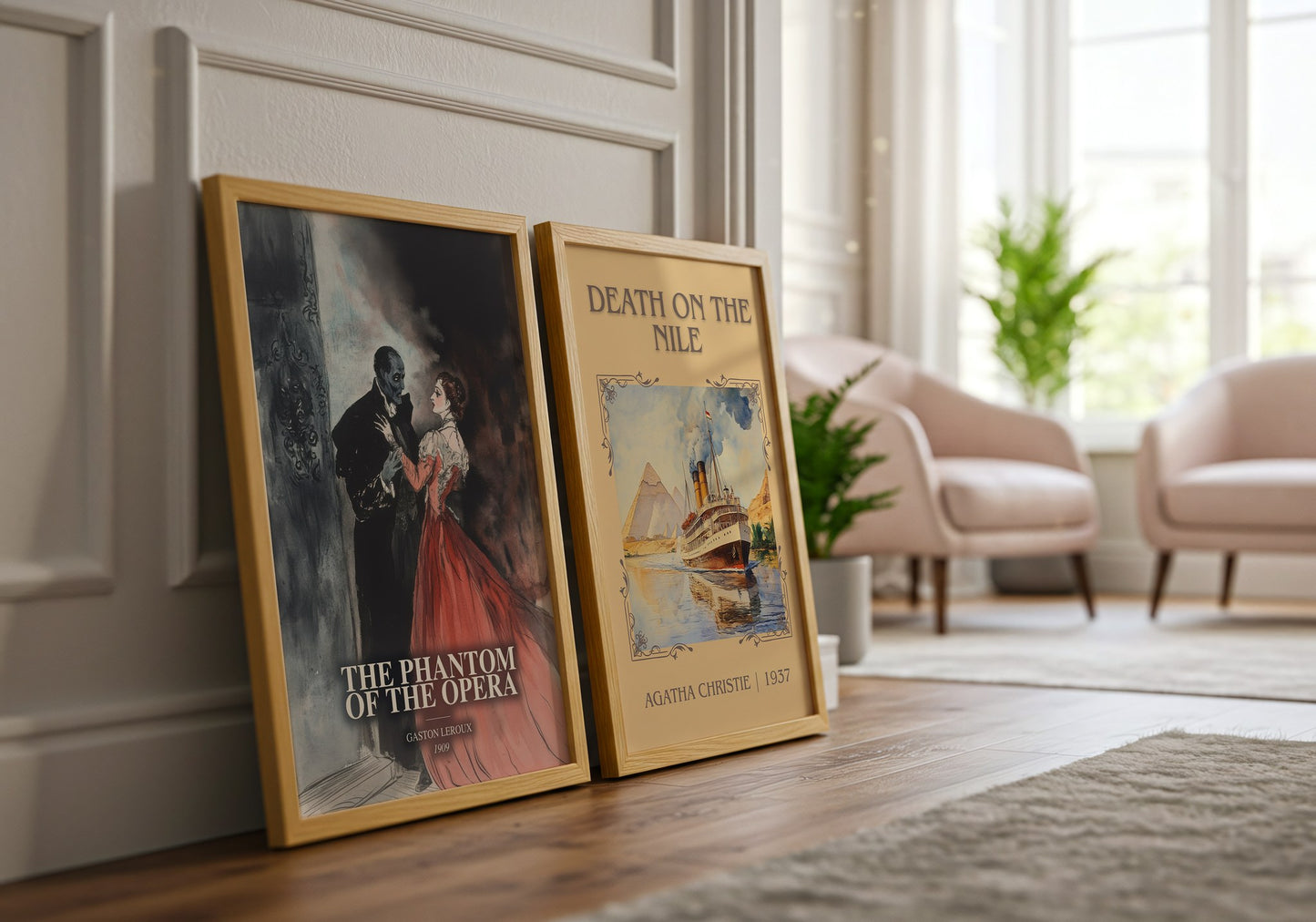 The Phantom Of The Opera watercolour print framed by window – literary home decor