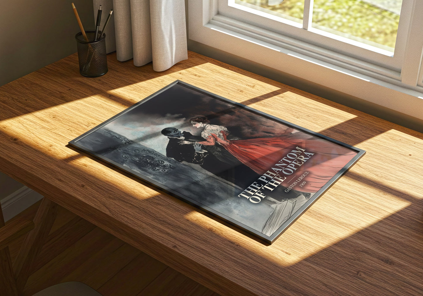 The Phantom Of The Opera watercolour book poster framed on wall – gothic wall art
