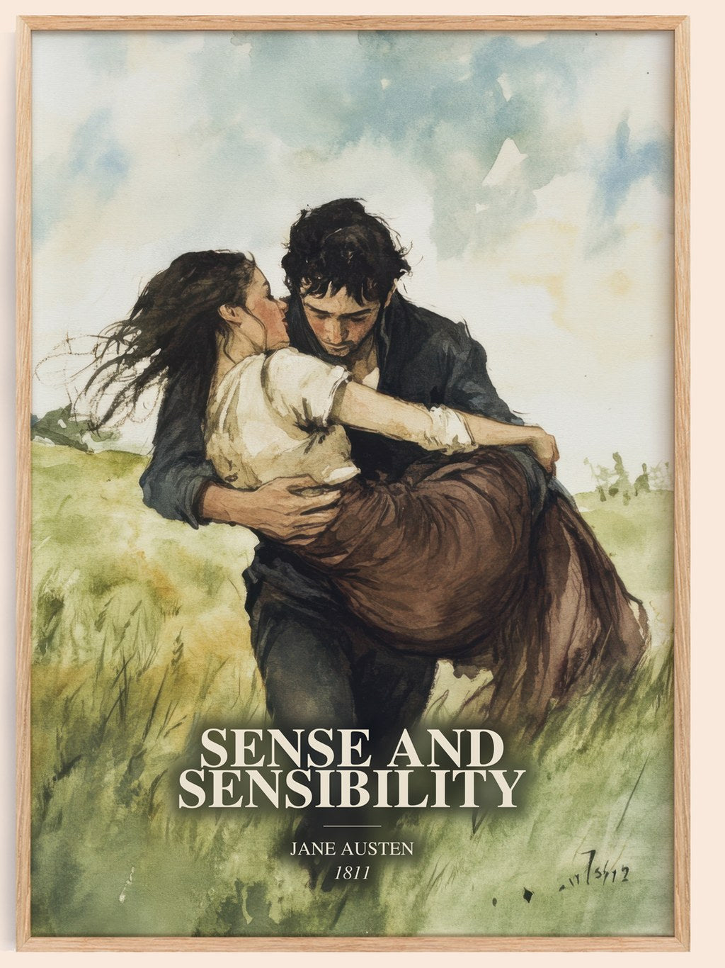 Sense And Sensibility watercolour book poster by Jane Austen – framed literary art print