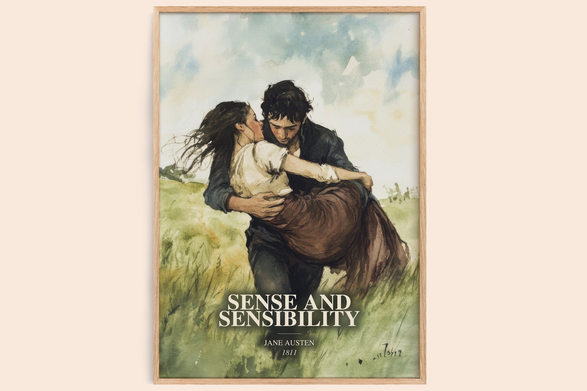 Sense And Sensibility watercolour book poster by Jane Austen – framed literary art print