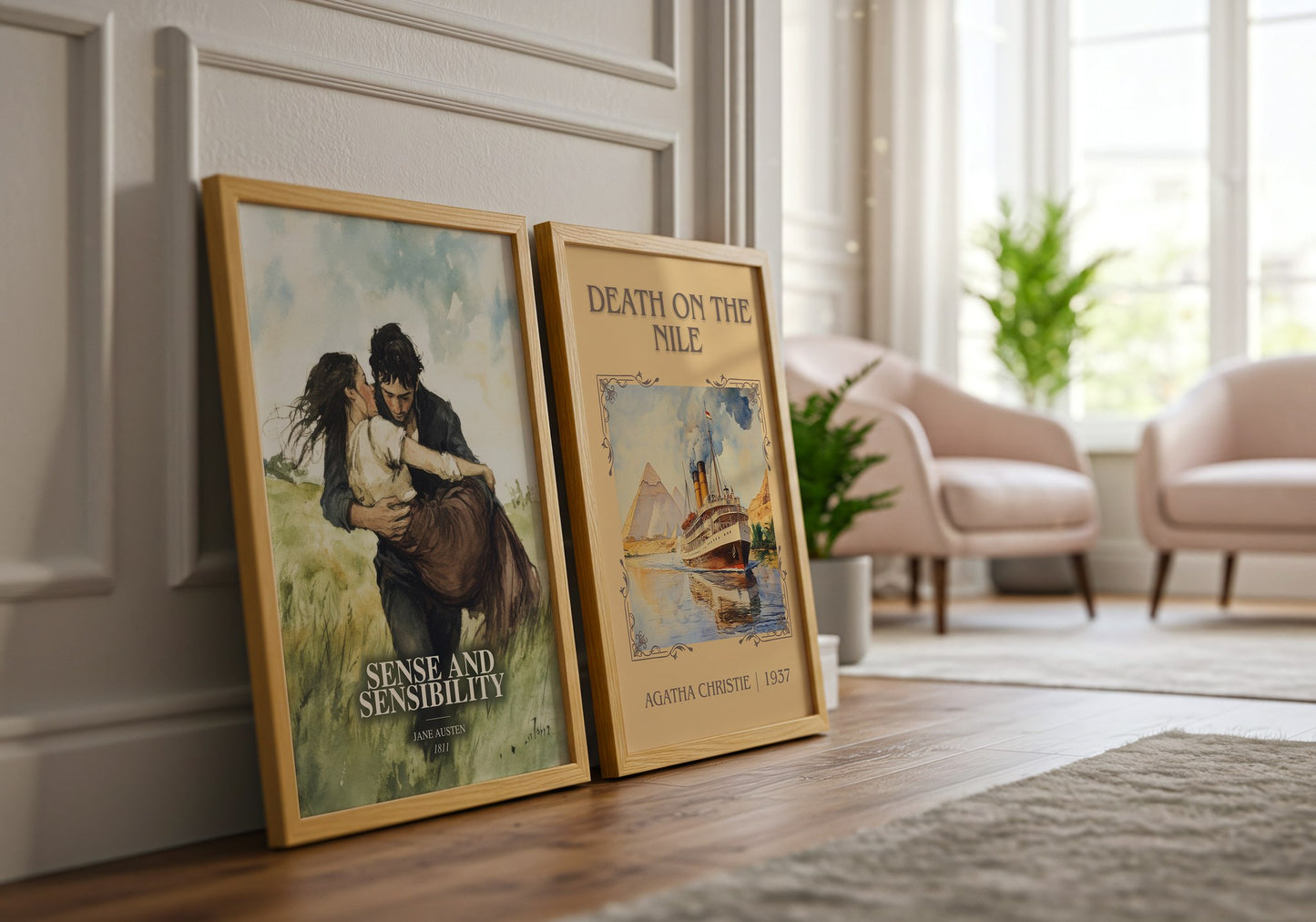 Sense And Sensibility watercolour print framed by window – literary home decor