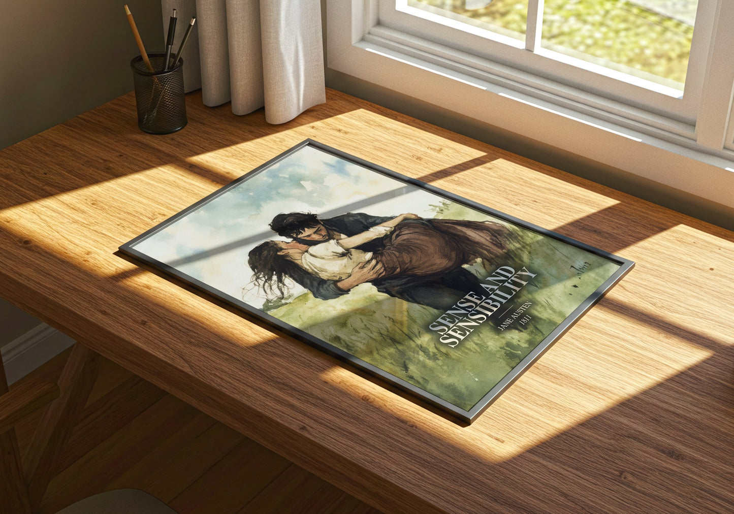 Sense And Sensibility watercolour book poster framed on wall – classic literature wall art