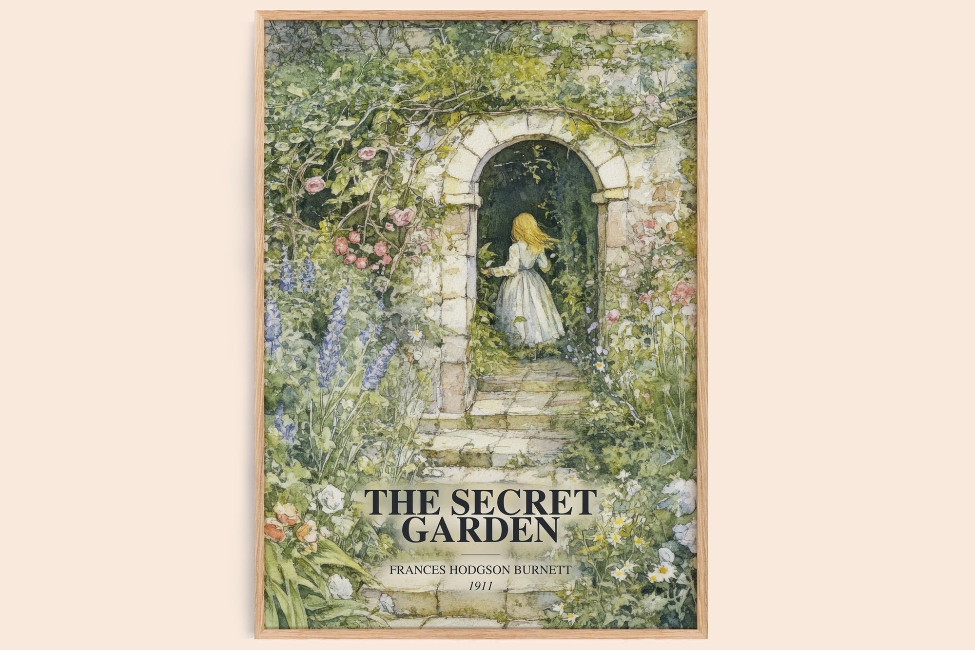The Secret Garden watercolour book poster by Frances Hodgson Burnett – framed literary art print