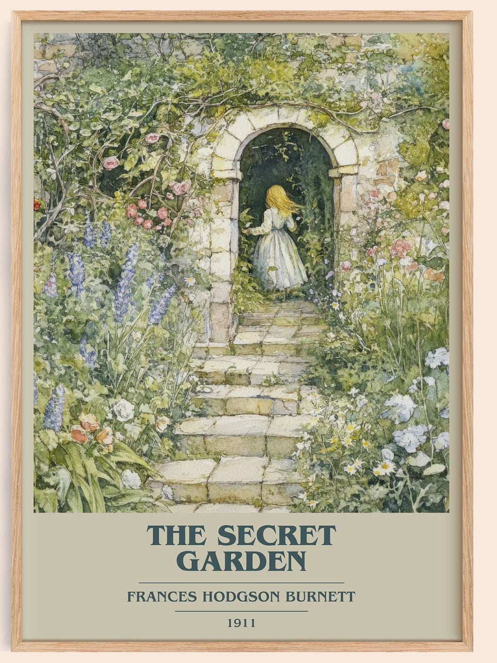 The Secret Garden Book Cover Poster by Frances Hodgson Burnett – framed poster