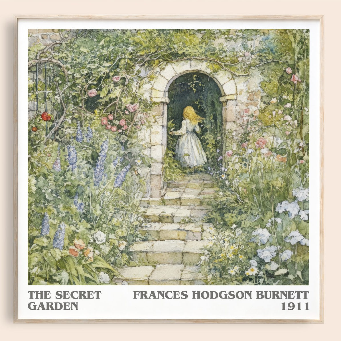 The Secret Garden Literary Art Print by Frances Hodgson Burnett – square framed poster