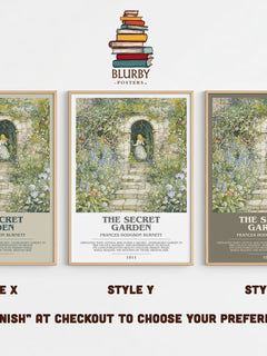 The Secret Garden Bookish Wall Art by Frances Hodgson Burnett – Style X, Y and Z side by side – choose your finish