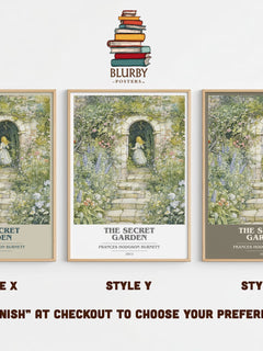 The Secret Garden Book Cover Poster by Frances Hodgson Burnett – Style X, Y and Z side by side – choose your finish