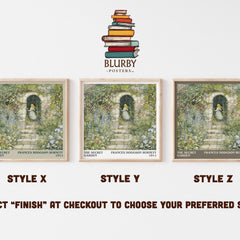 The Secret Garden Literary Art Print by Frances Hodgson Burnett – Style X, Y and Z square prints side by side – choose your finish