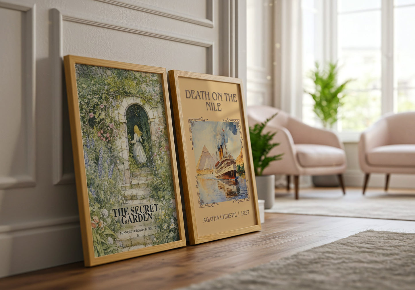 The Secret Garden watercolour print framed by window – literary home decor