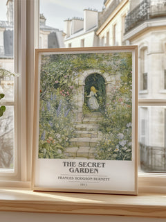 The Secret Garden Book Cover Poster by Frances Hodgson Burnett – framed print by a bright window