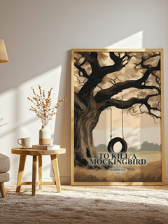 To Kill A Mockingbird watercolour print in frame leaning in hallway – classic literature wall art