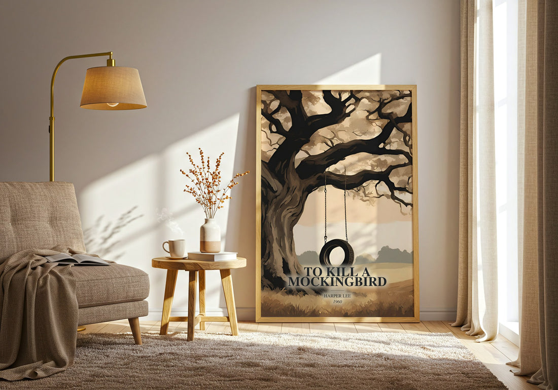 To Kill A Mockingbird watercolour print in frame leaning in hallway – classic literature wall art
