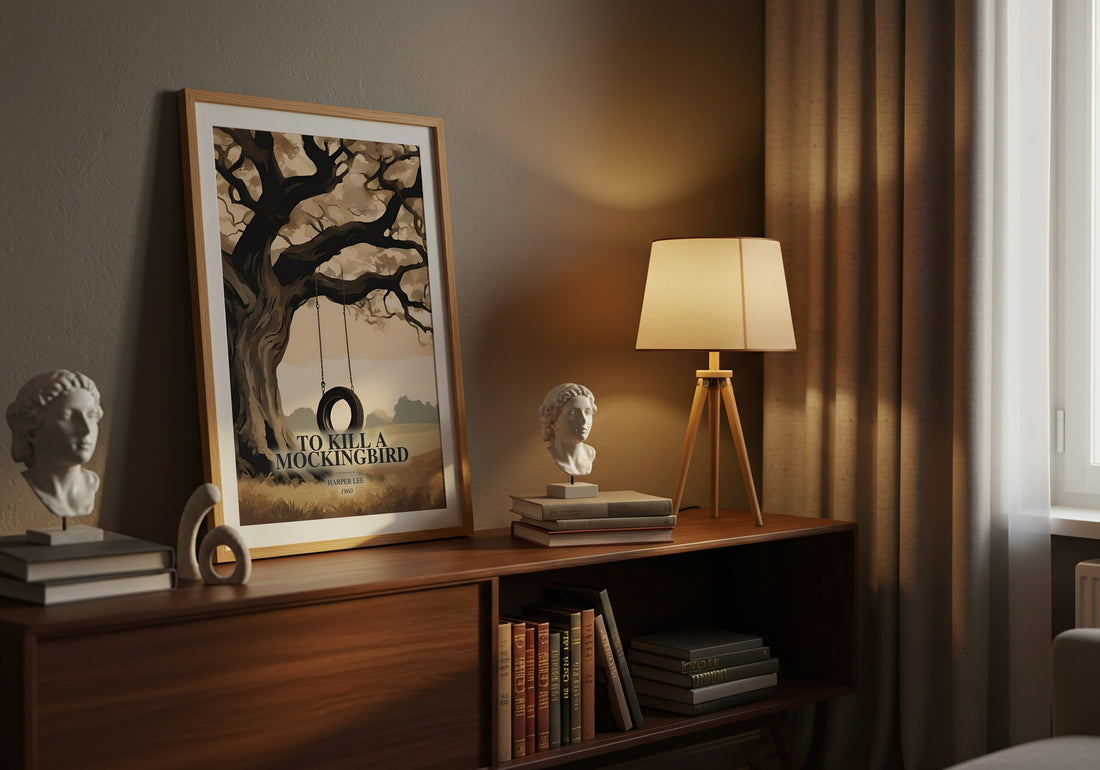 To Kill A Mockingbird watercolour print on bookshelf – Harper Lee fan gift