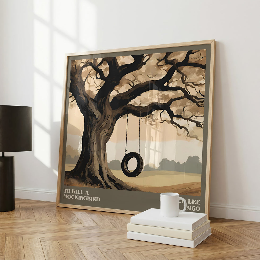 To Kill A Mockingbird Literary Art Print by Harper Lee – large square framed print leaning against a wall