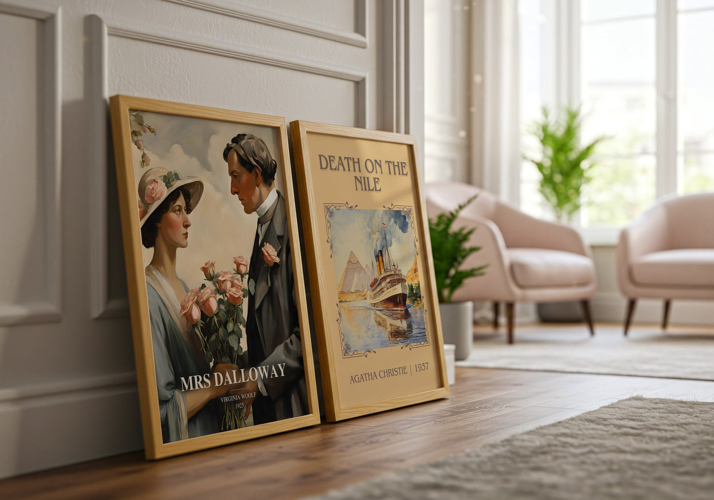 Mrs Dalloway watercolour print framed by window – literary home decor