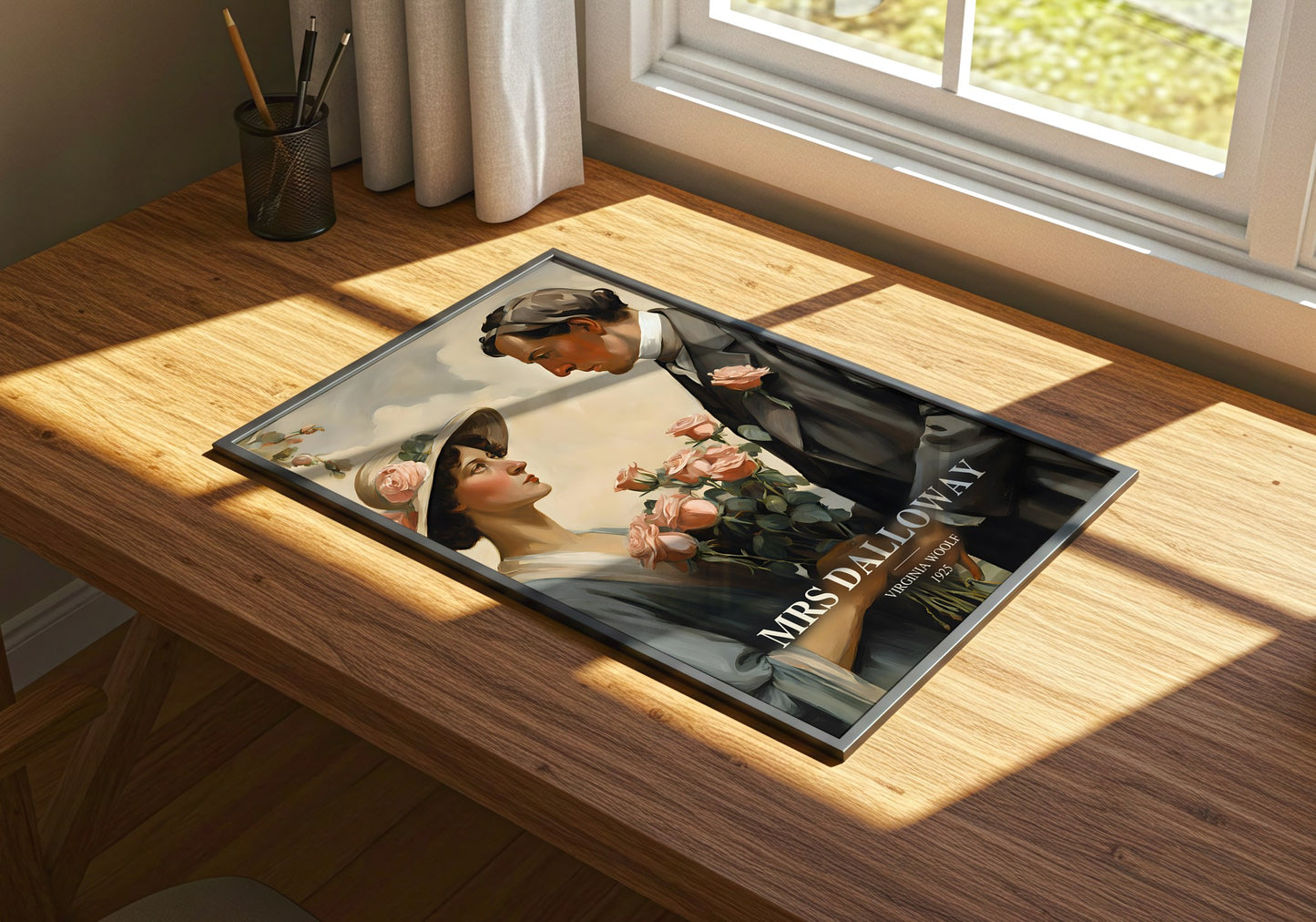 Mrs Dalloway watercolour book poster framed on wall – literary fiction wall art