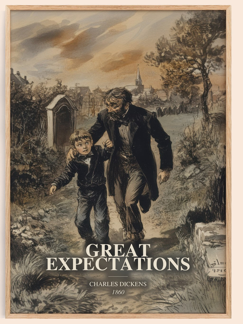 Great Expectations watercolour book poster by Charles Dickens – framed literary art print