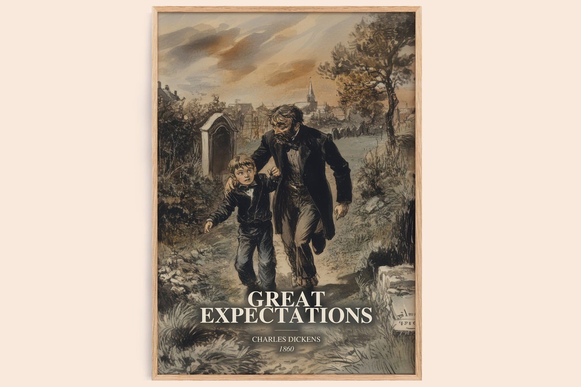 Great Expectations watercolour book poster by Charles Dickens – framed literary art print