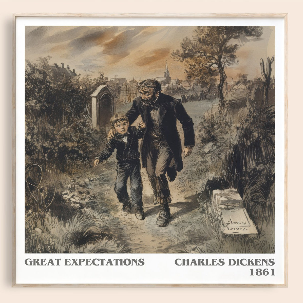 Great Expectations Literary Art Print by Charles Dickens – square framed poster
