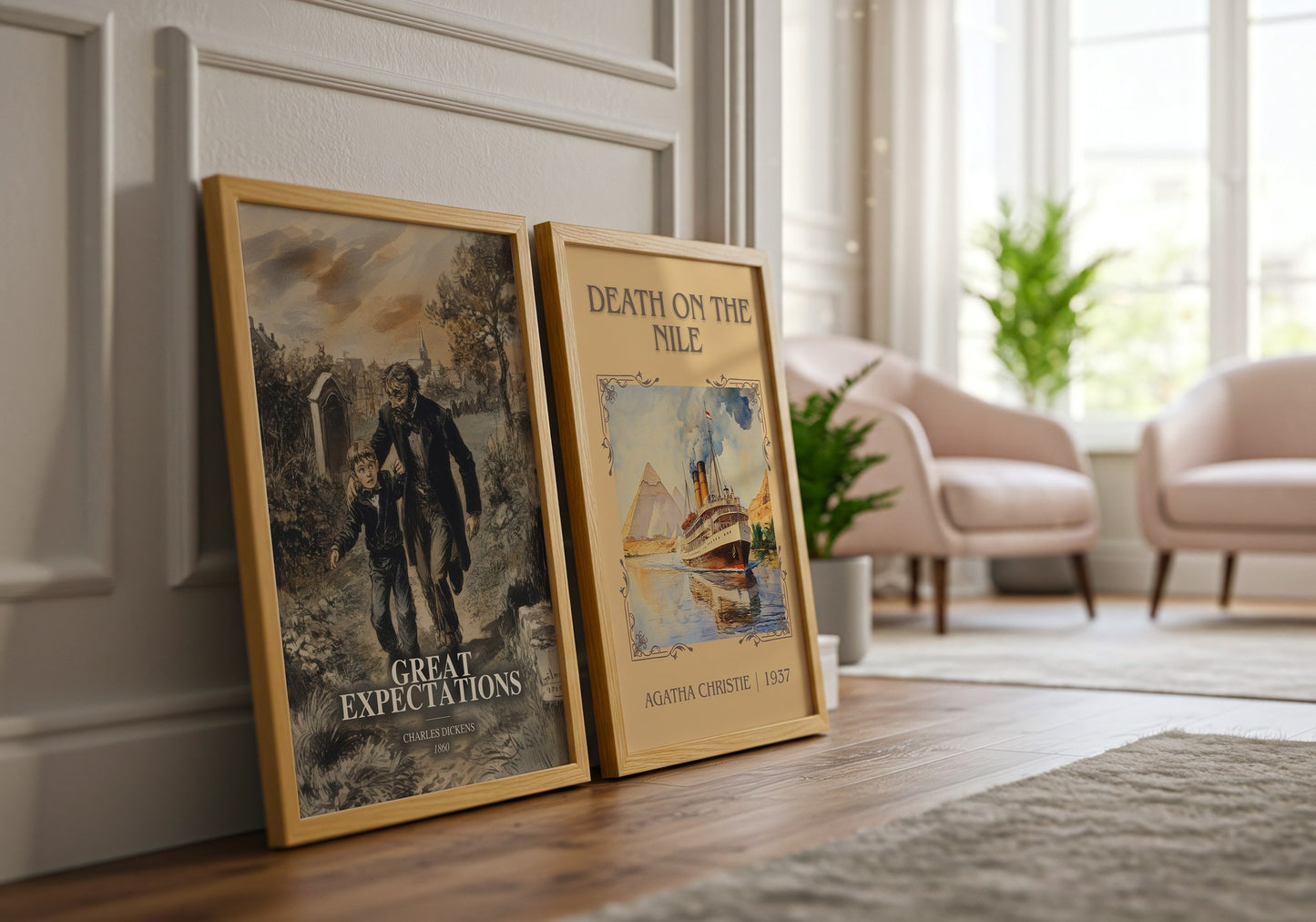 Great Expectations watercolour print framed by window – literary home decor