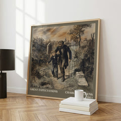Great Expectations Literary Art Print by Charles Dickens – large square framed print leaning against a wall