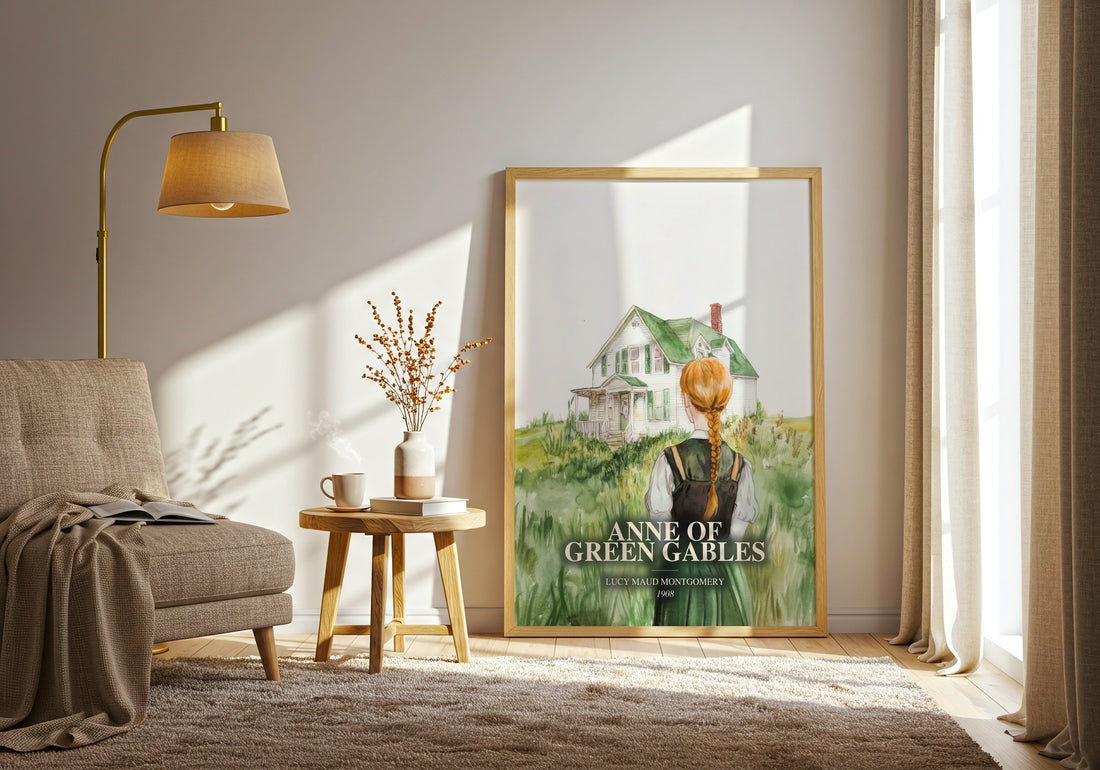 Anne Of Green Gables watercolour print in frame leaning in hallway – childrens wall art (mockup)