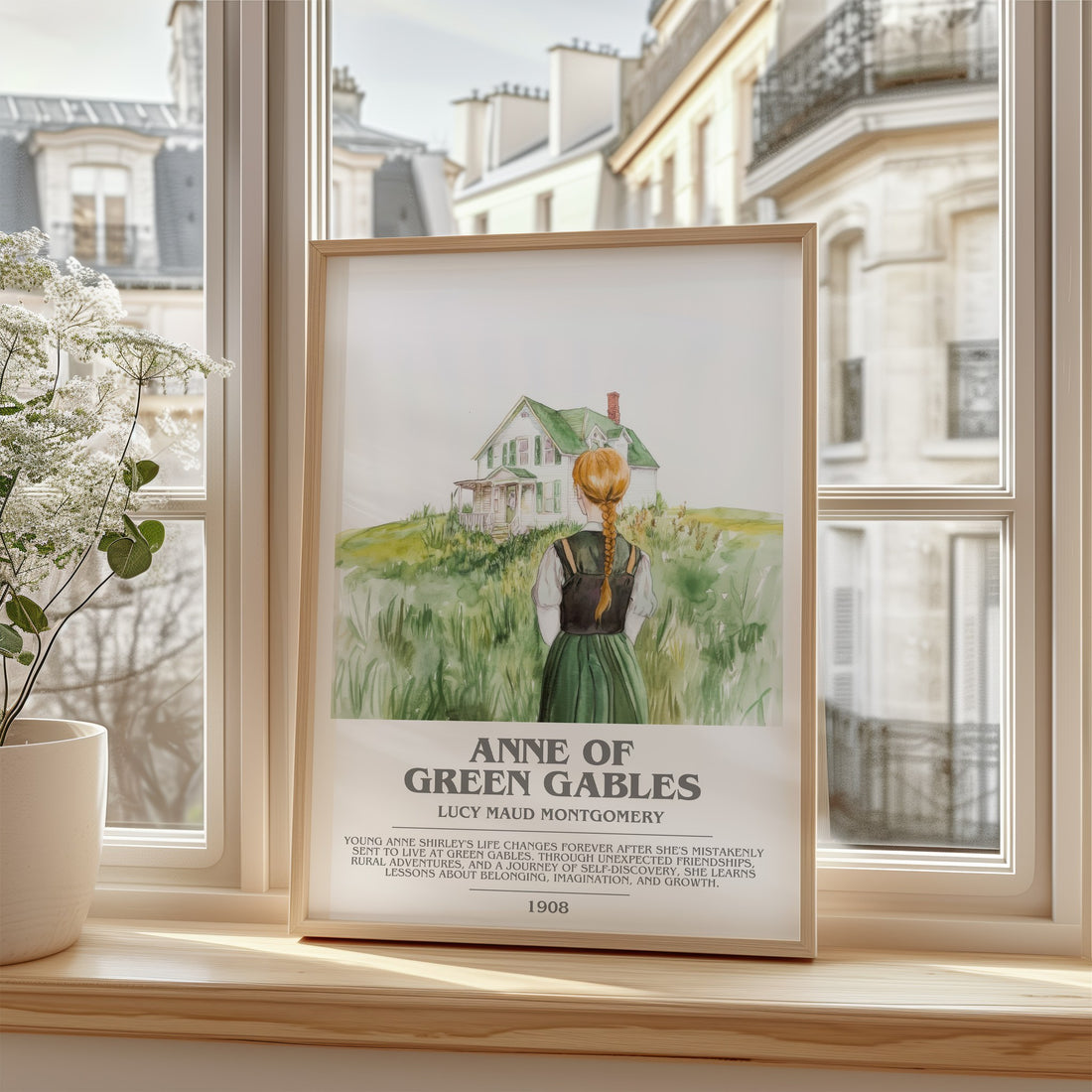 Anne of Green Gables Bookish Wall Art by Lucy Maud Montgomery – framed print by a bright window