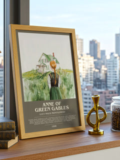 Anne of Green Gables Bookish Wall Art by Lucy Maud Montgomery – framed print on a city-view windowsill