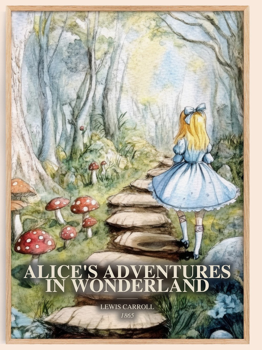 Alice'S Adventures In Wonderland watercolour book poster by Lewis Carroll – framed literary art print
