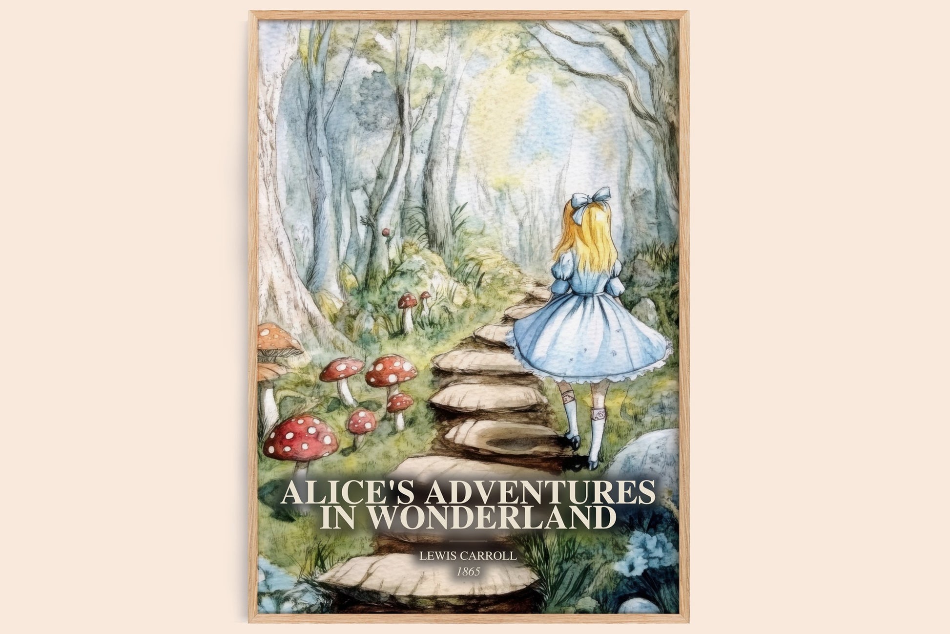 Alice'S Adventures In Wonderland watercolour book poster by Lewis Carroll – framed literary art print