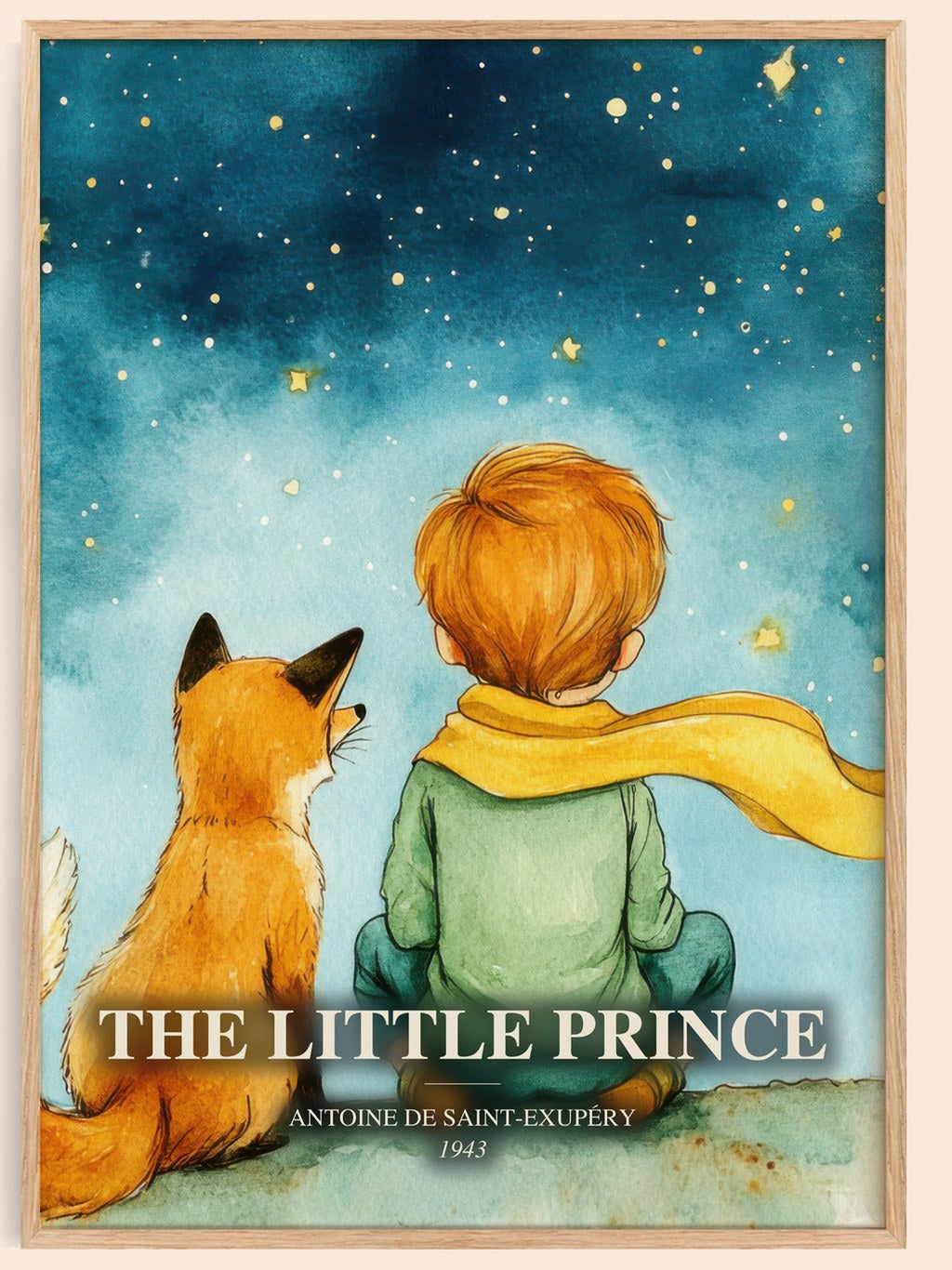 The Little Prince watercolour book poster by Antoine De Saint-Exupéry – framed literary art print