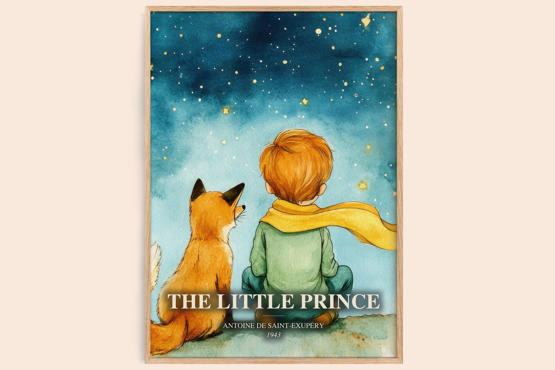 The Little Prince watercolour book poster by Antoine De Saint-Exupéry – framed literary art print