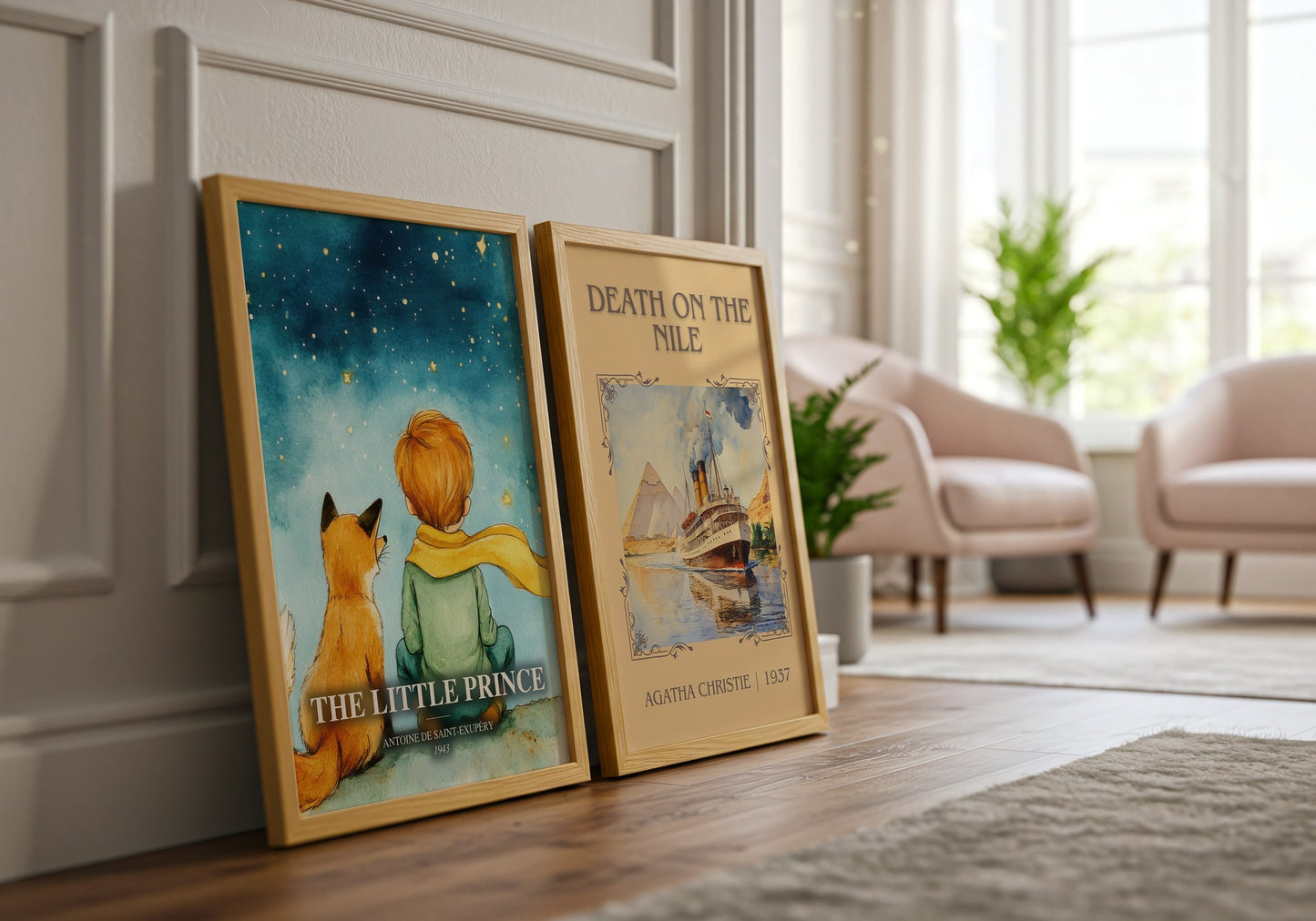 The Little Prince watercolour print framed by window – literary home decor