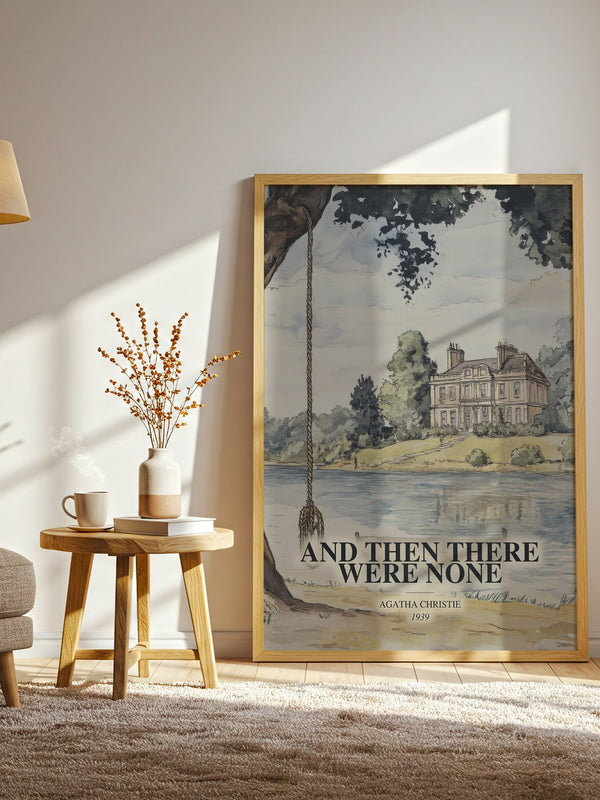And Then There Were None watercolour print in frame leaning in hallway – mystery wall art