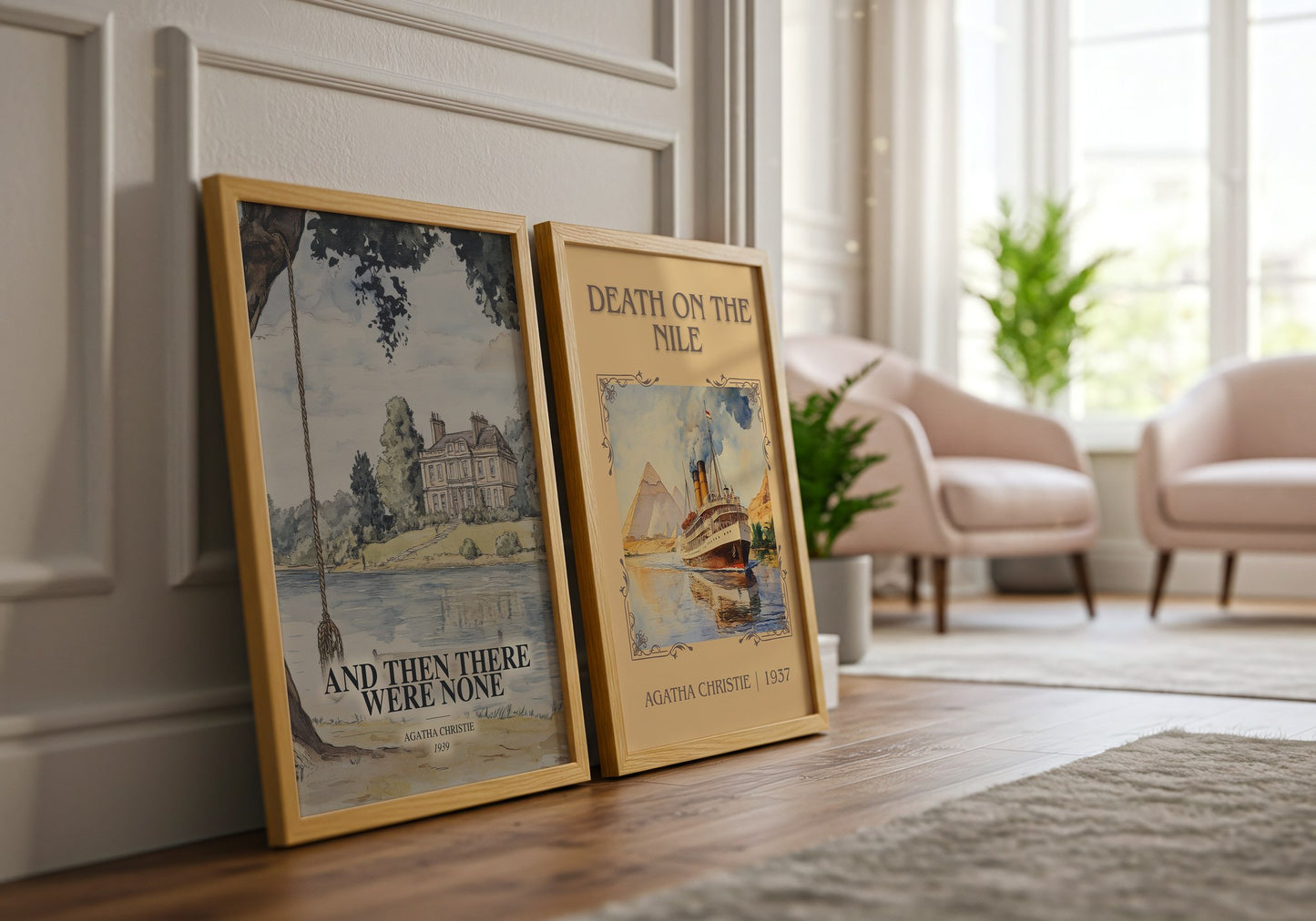 And Then There Were None watercolour print framed by window – literary home decor